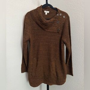 Style & Co. Brown Buttoned Cowl Neck Tunic Length Sweater NWT